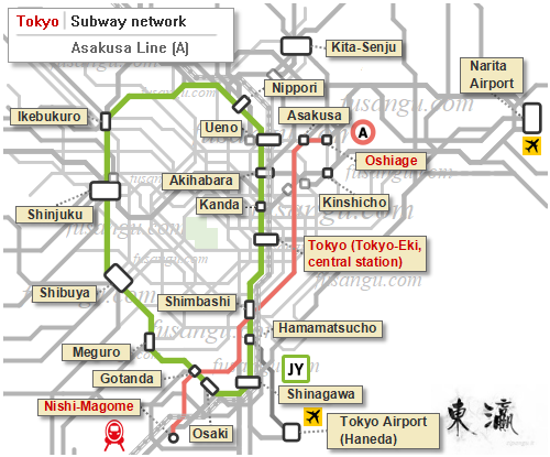 Map of Tokyo Toei Asakusa Line
