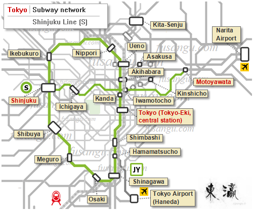Map of Tokyo Toei Shinjuku Line