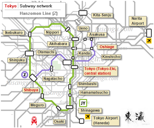 Map of Tokyo Metoro Hanzomon Line