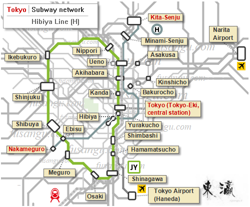 Map of Tokyo Metoro Hibiya Line