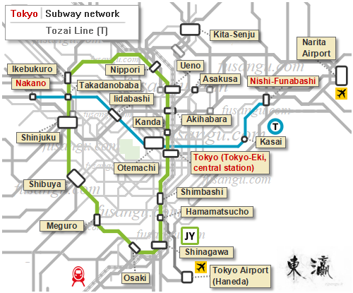 Map of Tokyo Metoro Tozai Line