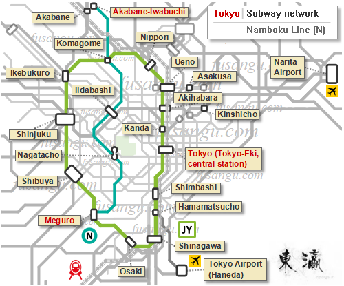 Map of Tokyo Metoro Namboku Line