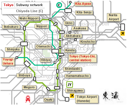 Map of Tokyo Metoro Chiyoda Line
